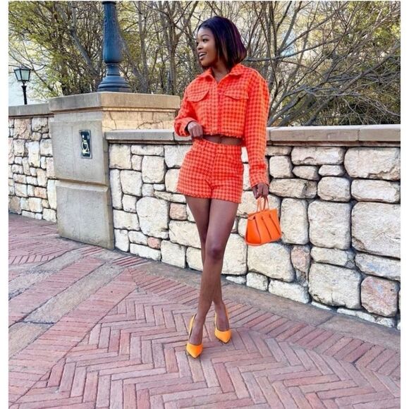 Zara Blogger’s Favorite Orange Textured Collared Frayed Hem Short Jacket, Large - Picture 8 of 16